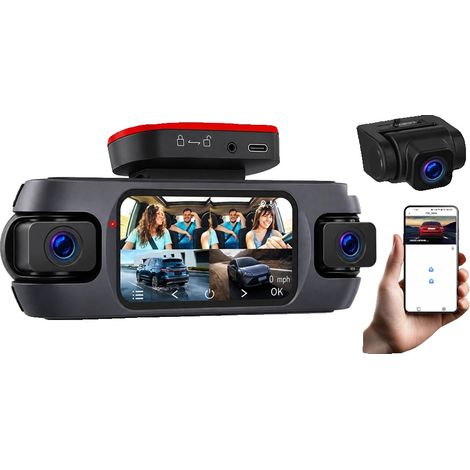 Cámara para salpicadero, 4 cámaras, resolución de vídeo 1080P, pantalla de 3 pulgadas, sensor de gravedad, compatibilidad con cuatro canales. (1/5)