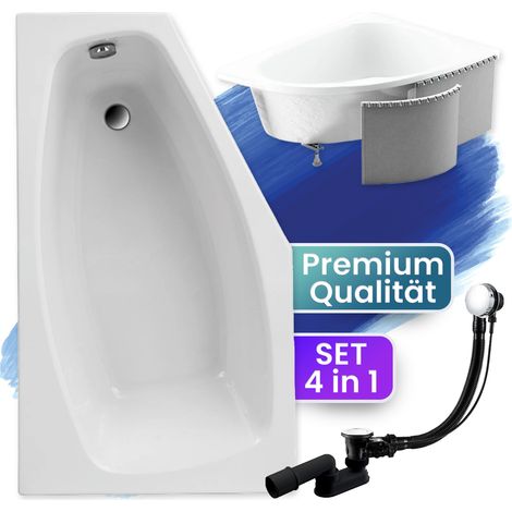 Badewanne Eckbadewanne 140x80 Links mit Styroporverkleidung, Ablauf & Füße GRATIS - Komplettset 4in1 Original Acryl Wanne Siphon - BADLAND MARIKA (1/5)