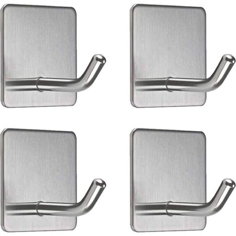 4 ganci adesivi da parete in acciaio inossidabile con base quadrata, gancio portasciugamani da parete per bagno, cucina, porta (1/4)