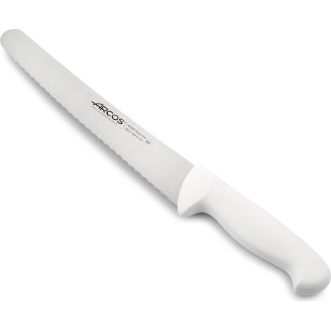 Coltello da pasticcere Arcos Colore - Prof. 293224 in acciaio inox Nitrum e mango polipropilene ergonomico bianco e lama 25 cm, coperchio espositivo