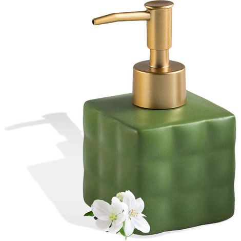 Distributeur de savon liquide pour les mains, distributeur de savon en forme de cube, distributeur de savon de comptoir 220 ml (7,44 oz liq.) avec pompe, flacon de lotion pour les mains en céramique,  (1/5)
