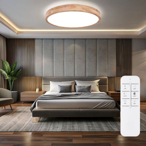 Plafoniera LED effetto legno plafoniera dimmerabile telecomando lampada sala da pranzo lampada soggiorno, metallo plastica bianco, 48W 3500Lm 2700-6500K, D 60 cm