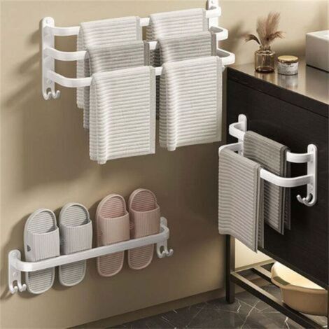 Support Mural pour Serviettes Blanc - Range-Serviettes Suspendu pour Salle de Bain, Sans Perçage - Organisation et Élégance Triple 50cm