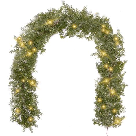 Guirlande De Noël - Aiguilles De Cèdre Artificielles - 180 Cm - 30 Led Blanc Chaud - Pour Intérieur Et Extérieur - 1 Pièce (1/5)