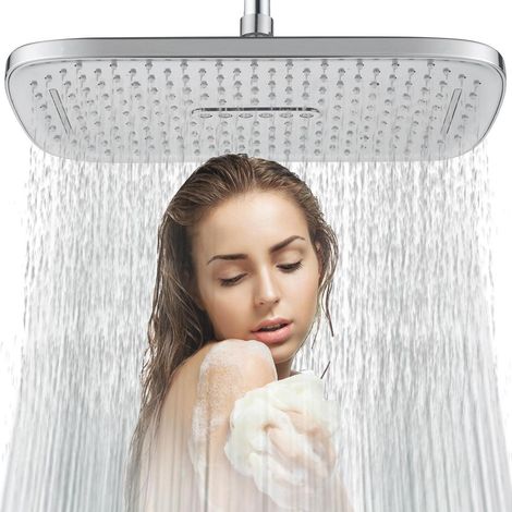 12 Zoll Regendusche mit Wasserfall, schwenkbar, Anti-Kalk-Düsen, Chrom (1/5)
