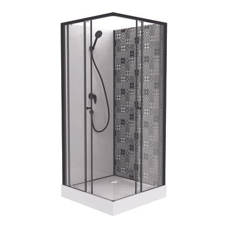 ONDEE ZEN - Cabine de douche CIMENT - Carreaux de ciment - Noir - 90x90cm (1/4)