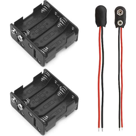 2-teiliges AA-Batteriehaltergehäuse (8 x 1,5 V, Schwarz) - Kunststoffgehäuse - Batterieaufbewahrungsbox mit Batterieanschlusskabel - Kabelende - Leiterdraht (1/5)