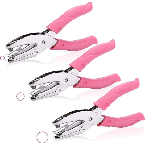 Handheld Punch, Single Hole Punch Pliers for Metal Paper Puncher with Soft Grip, Hole Punch for Home Office School DIY Craft Scrapbook Notebook Card Making (3pcs) (1/5)