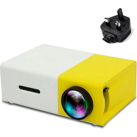 800 Lumen, 80-Zoll-Leinwand, tragbarer Mini-Filmprojektor (1080p), UK-Stecker, gelb-weiß