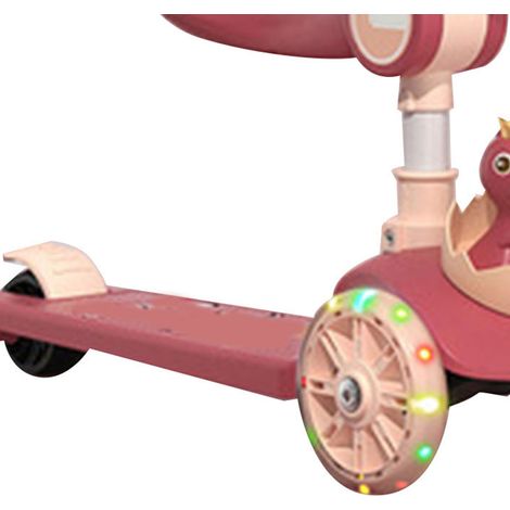 Trottinette enfant 3 en 1, pliable, hauteur réglable, 3 roues avec siège, roues lumineuses pour garçons et filles, rose (1/5)