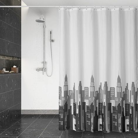 Rideau de Douche Séchage Rapide, Rideau de Douche Tissu Polyester Imperméable Lavable en Machine-avec 12 Crochets 180 x 200cm (1/5)