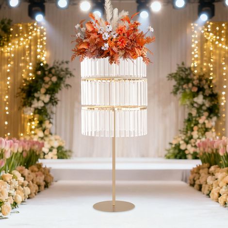 Hochzeit Tafelaufsätze Blumenständer, 3-Tier Blumenständer für Hochzeit, Tafelaufsätze Blumenständer mit hängenden Kristallen (1/5)