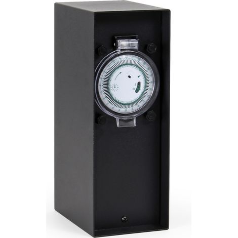 Wiltec Presa multipla da giardino nera in acciaio con timer IP44 Colonna a 2 prese per esterno