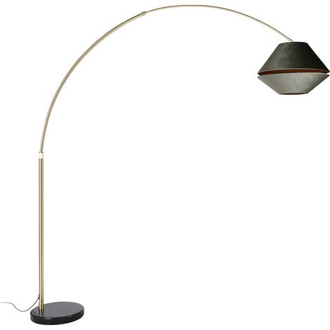 Brass Arc Lamp with Black and Double Velvet Shade Green - XXL