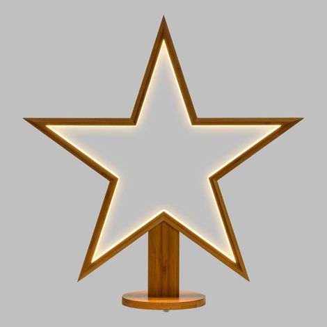 étoile lumineuse à LED néon et Bois Naturel Clair h55cm Lotti