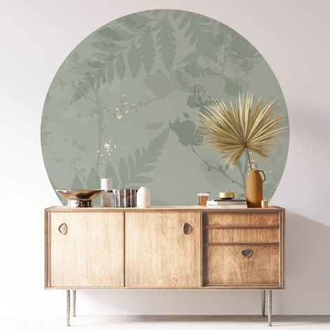 Sticker mural rond / cercle - Motif botanique - Diamètre 50 cm - Adhésif MAT (1/3)