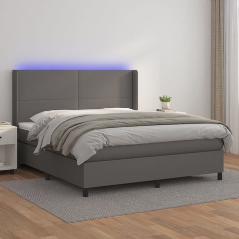 Sommier tapissier et matelas et LED, Lit Adulte, Lit double Gris 180x200 cm Similicuir BVM13716 (1/5)