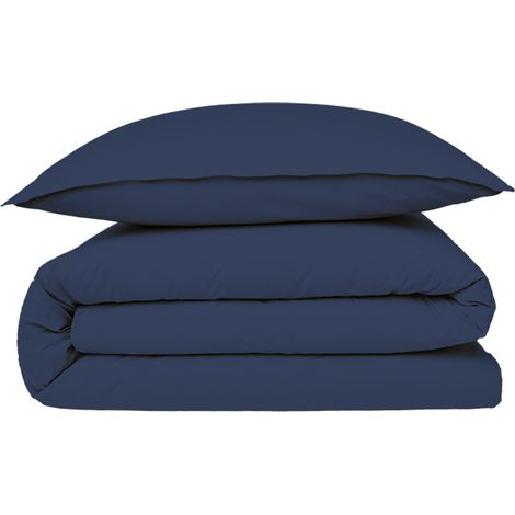 Housse de couette en coton 57 fils unie bleu 140x200cm