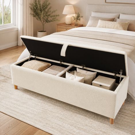 Lit double 160x200 cm bois chêne clair/beige, rangement LED, chambre, avec matelas – MEUBLIV (1/5)