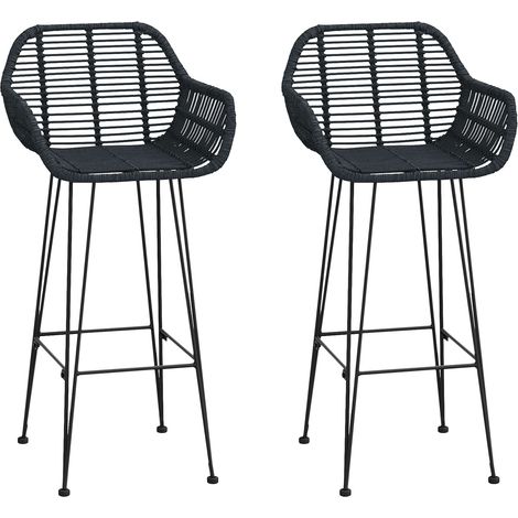 Chaise de bar 2 pcs  Tabouret de bar Noir 55 x 52 x 105 cm Rotin et métal