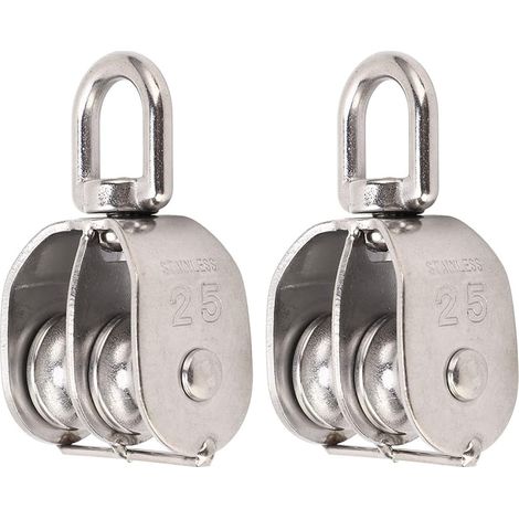 Poulie Double M25 - Lot de 2 - Acier Inoxydable - Charge 150kg - Levage Extérieur - Diamètre 25mm (1/5)