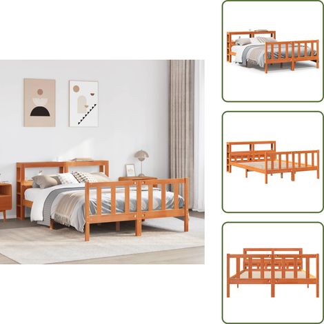 The Living Store Giroletto con Testiera Marrone Cera 160x200 cm Massello Pino - Testiera letto