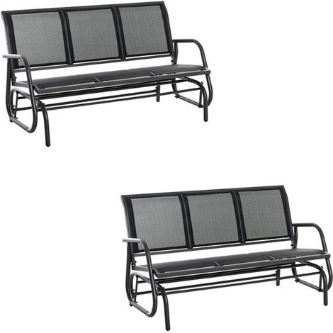 2er-Set schaukelstuhl 3-Sitzer Robuste Gartenbank als Gartenschaukel, Metall, wetterfest, Schwarz, 151x75x85cm