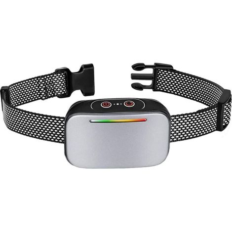 Automatisches Antibellhalsband für Hunde, intelligente Antibellkontrolle, wiederaufladbar, mit statischem Schock, Vibrations- und Tonmodus, wasserdicht (IP67), LED-Anzeige – silberfarben (1/5)