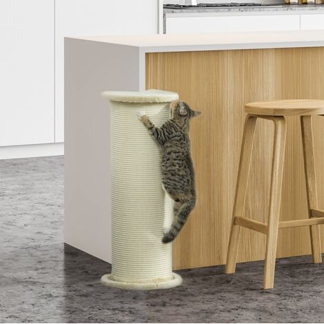 Árbol rascador esquinero de sisal y madera color crema blanco, para rascar y estirarse, 35 x 35 x 85 cm (1/5)