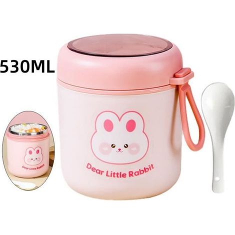 Boîte Alimentaire Isotherme - Inox - 530ML - Rose - Cuillère Pliable - Étanche (1/3)