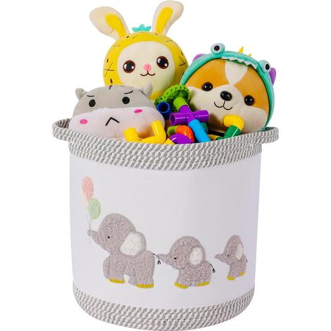 Panier à jouets pour bébé, panier à linge, panier à couverture, mignon panier de rangement pour chambre d'enfant en forme d'éléphant, paniers d'organisation en corde de coton tressée pour filles (1/5)