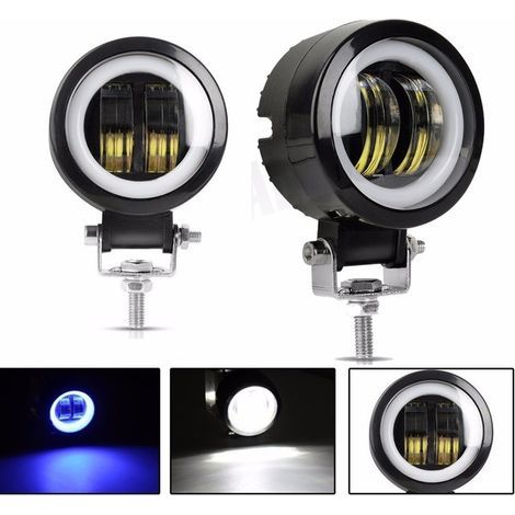 Set mit 2 LED-Scheinwerfern im „Angel Eye“-Design (20 W), geeignet für Motorräder. Runde Zusatzscheinwerfer mit Doppellinse und fokussiertem Lichtstrahl. Wasserdichte Arbeitsscheinwerfer, geeignet für (1/5)