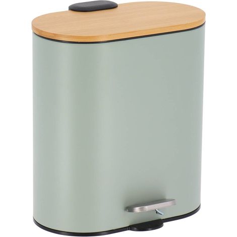 Cestino ovale in metallo da 5 l con coperchio in bambù anticaduta - verde eucalipto - Tendance