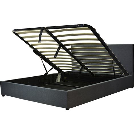 Lit coffre versailles 90x190cm tissu gris foncé - Espace de rangement xxl - Tête de lit incluse (1/5)
