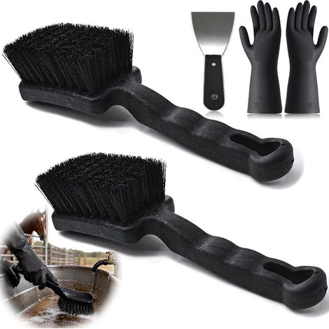 Lot de 2 Brosses pour Écurie – Nettoyage Auges et Abreuvoirs – Avec Grattoir et Gants – Pour Animaux de Ferme (1/5)
