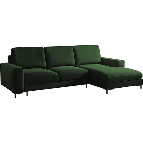 Selsey MOKPEO - Ecksofa mit Schlaffunktion, Bettkasten und schwarzen Füßen, 244 cm breit (Veloursbezug Flaschengrün, Ottomane rechts) (1/5)