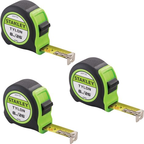 Stanley Tylon Hi Vis 8m 26ft Tape Measures Green Pack of 3 STA130604HG (1/3)