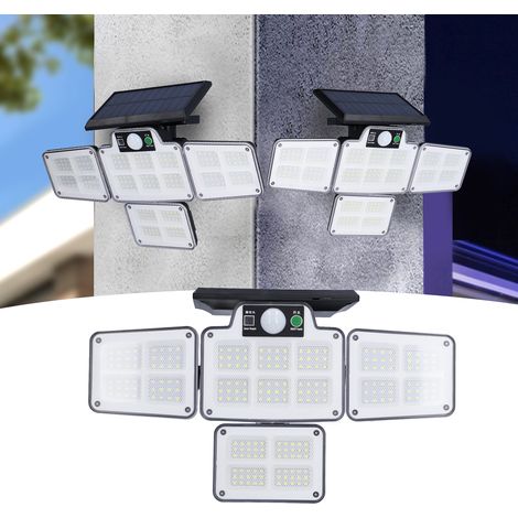 Projecteur solaire extérieur à LED, quatre têtes réglables, détecteur de présence humaine, éclairage de cour, éclairage extérieur pour mur/cour/garage. (1/5)