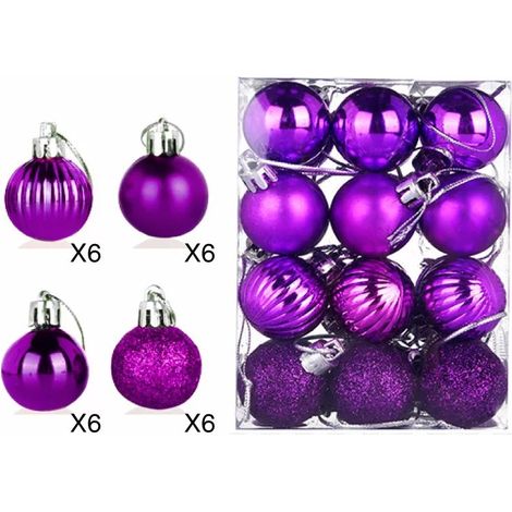 24PCS Boules de Noël pour Les Décorations de Noël Calibre 3CM, Pourpre