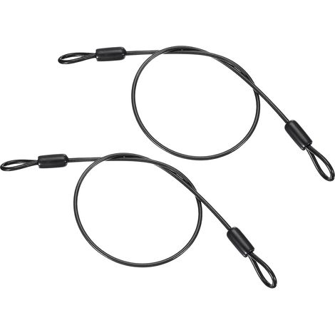 Sicherheitskabel – 2 Stück – Edelstahl und Vinyl – Doppelschlaufe – Für Vorhängeschlösser und Gepäck – Schwarz, 50 cm (1/5)