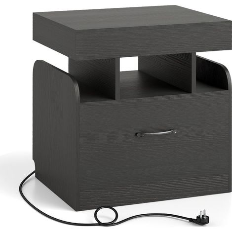 Comodino moderno con stazione di ricarica accessibile 50 x 40 x 55 cm con vano portaoggetti scorrevole legno nero 200013932