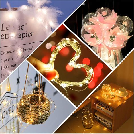 10 Guirlande Lumineuse à Piles, 1M 10 LED Mini Guirlande LED Fil de Cuivre Fairy Lights Girlande Lumière, pour Décoration Noël Fête Mariage Jardin Terrasse Pelouse Maison, Blanc Chaud (1/5)