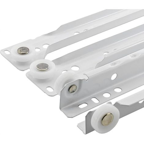 Ecleanfy - Coulisse pour tiroir 25cm – Charge dynamique 25kg – Système à roulements à billes – Fixation par équerres réglables – Rail coulissant acier blanc (1/4)
