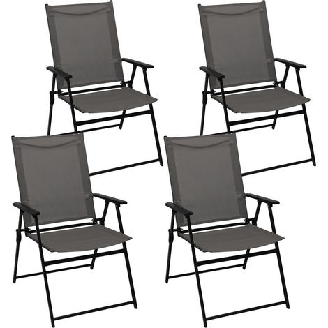 Lot de 4 Chaise de Jardin Pliantes Extérieur Chaise Aluminio Camping Max 113KG Portable Tissu en Polyester Respirant et avec Accoudoirs et Dossier Inclinable Balcon Gris