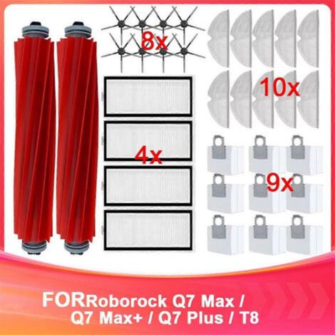 Accesorios para el robot aspirador Roborock Q7 Max / Q7 Max+ / Q7 Plus / T8: cepillo lateral principal, filtro HEPA, cepillo de limpieza.