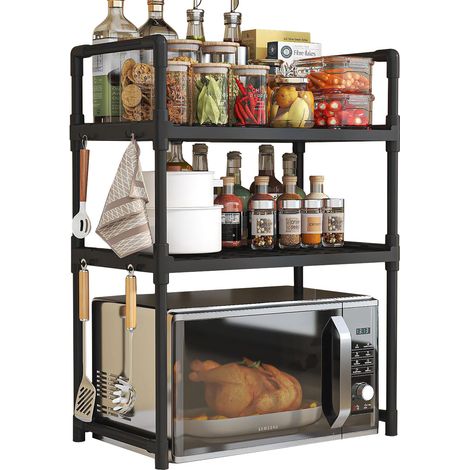 Küchenregal für Mikrowelle, Organizer-Schrank, schwarz, 3 Ebenen, 48 cm Regalboden (1/5)