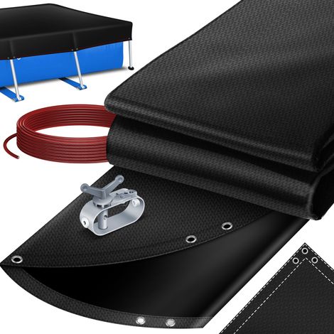 KESSER® Solar Poolabdeckung Pool Abdeckplane, Poolplane aus 200g/m² PE Material Inkl. Stahlseil + Seilspanner mit ösen Solarplane Abdeckung UV-resistent, Schwarz / Rund 460 cm (1/5)