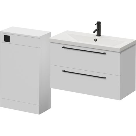 Napoli 390 Gloss White 1300mm Wall Mounted 2 Drawer Vanity Unit and Toilet Suite with Glide Basin - 1300mm - Matt Black 480mm HandleWithout Kingston Toilet Pan