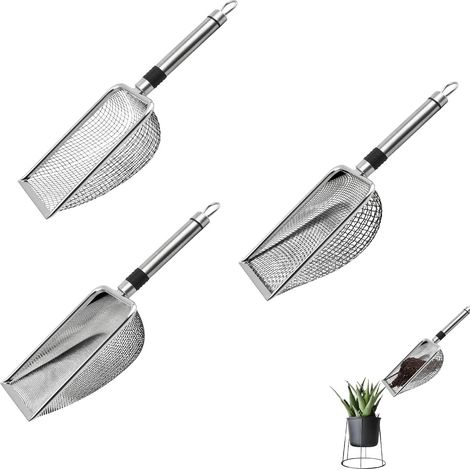 Set mit 3 Gartensieben für Erde und Steine, Edelstahl-Gartensiebe, Sandsiebe für Erde, Sand, Steine, Kompost, Maschenweite 1 mm, 3 mm, 5 mm