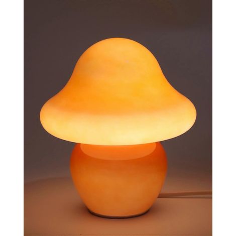 Pilzförmige Tischleuchte aus orangefarbenem Glas im Vintage-Design mit LED-Leuchtmittel für Schlaf- und Wohnzimmer